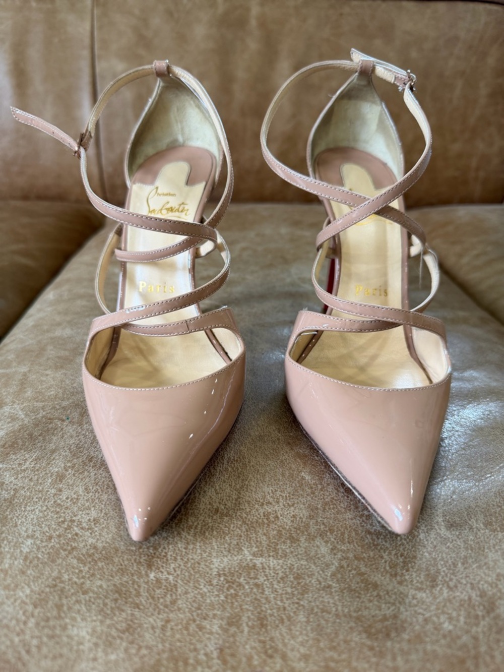 Christian Louboutin Blush Patent Leather Pointed-Strap Pumps